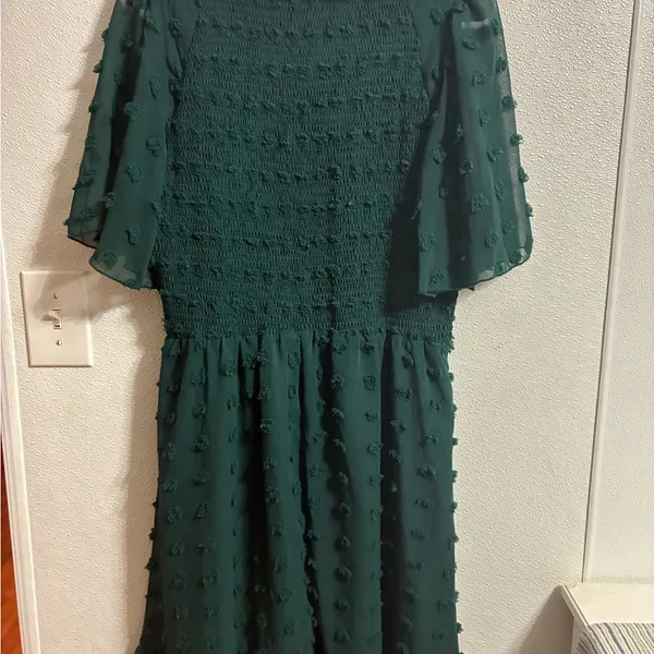 Elegant Dark Green V-neck Ruched Dress XL - Image 2