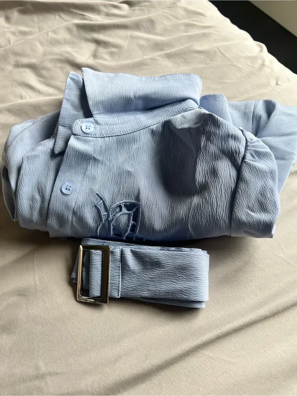 Light Blue Embroidered Short-Sleeve Shirt Set - Image 4
