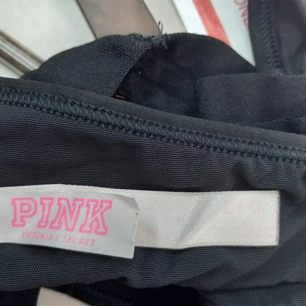 VS PINK L Athletic Racerback Bra In Black W White Dog - Image 2