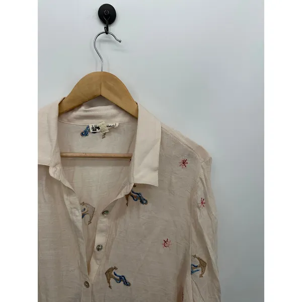 Hope Springs Nautical Button Front Shirt Women Sz XXL Cream Sheer Cruise Anchor‎ - Image 7
