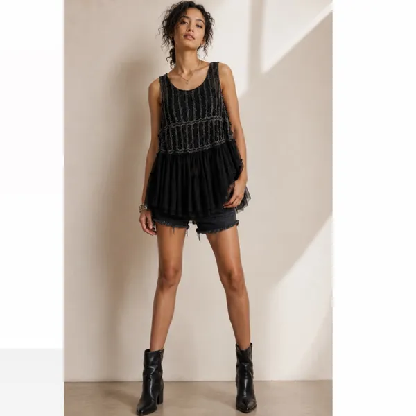 Free People Raindrop Embellished Tunic Top Sz Small Boho Festival Retro sheer - Image 5