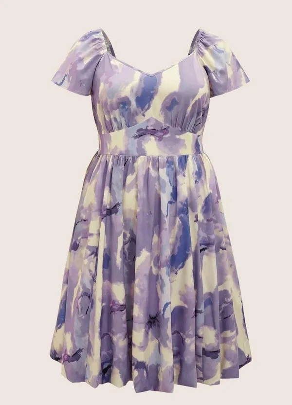 Bloomchic Watercolor Floral Ruffles Shirred Gathered Dress - Image 7