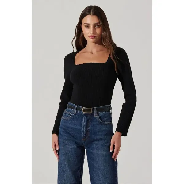 ASTR The Label Black Scallop Trim Ribbed Knit Long Sleeve Top XL - Image 7