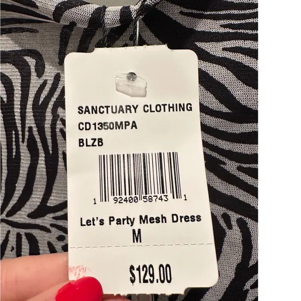 Sanctuary Lets Party Mesh Dress Zebra Print Ruched Long Sleeve Medium NWT Mini‎ - Image 3
