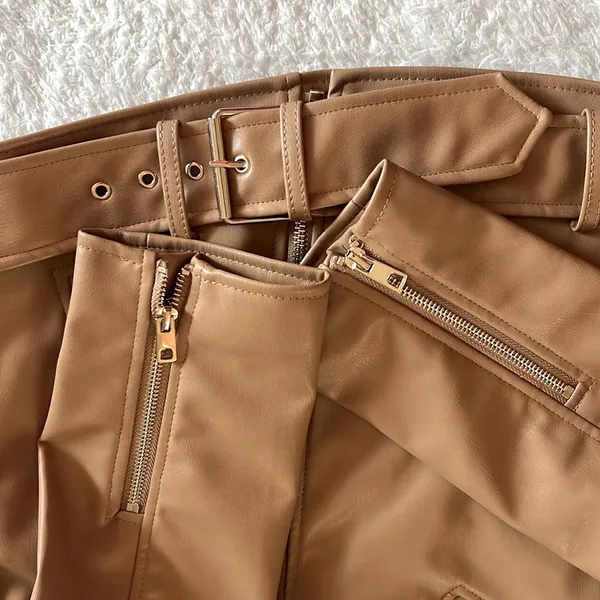 Zara‎ Faux Leather Moto Jacket Camel Brown Size L - Image 7