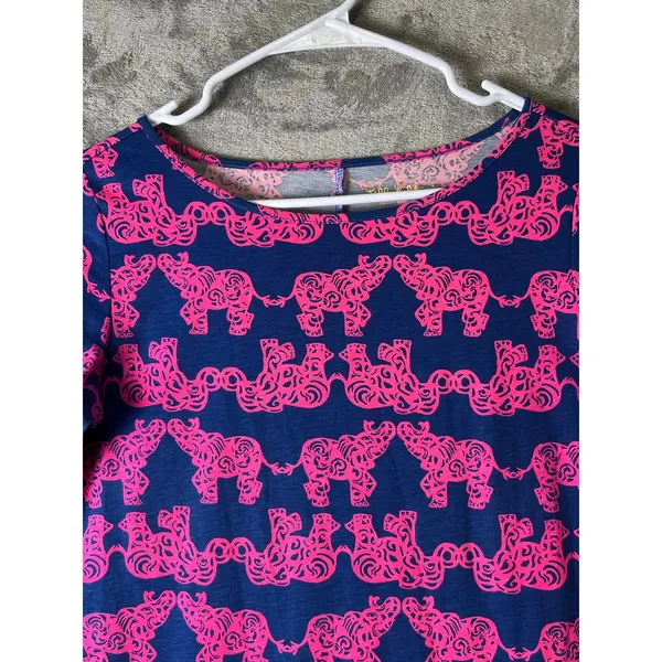 Lilly Pulitzer Marlow Shirt Dress XS Pink Blue Elephant Print Stretch Knit - Image 2
