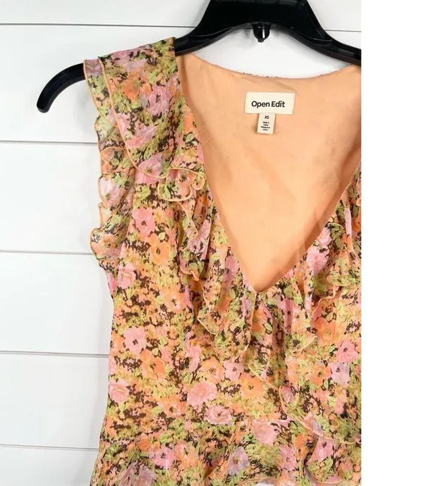 One Edit Nordstrom Floral Ruffle Sleeveless V-Neck Crop Top Blouse Sz XS - Image 3