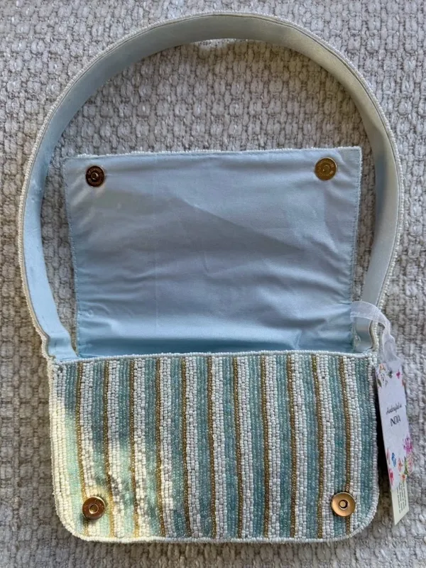 Handcrafted in India Striped Tomato Beaded Shoulder Bag VIRAL NWT - Image 7
