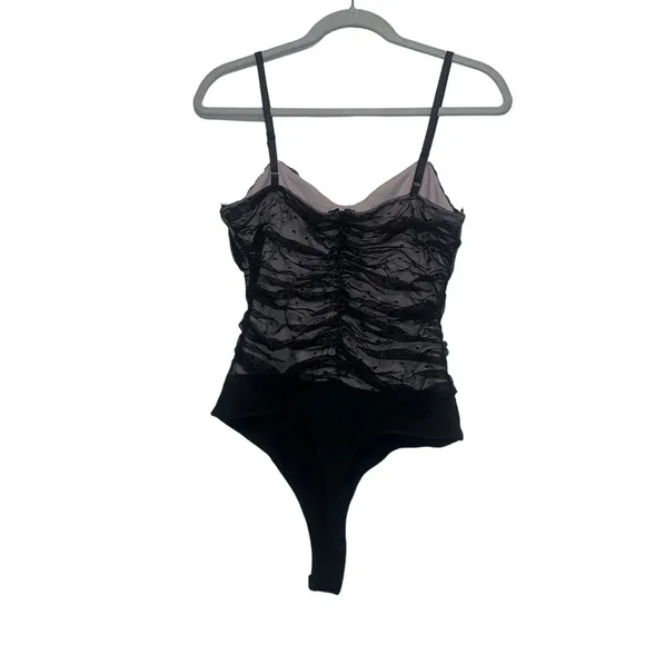 Lulu’s polka dot smocked mesh ruffled black Y2K bodysuit size L‎ - Image 2