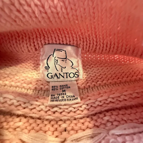 Vintage Gantos Pink, White Chunky Knit Turtleneck Sweater Barbiecore Soft Girl M - Image 6