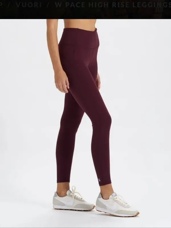 Vuori Pace High Rise Leggings Size Medium Burgundy Yoga Running Athletic - Image 3