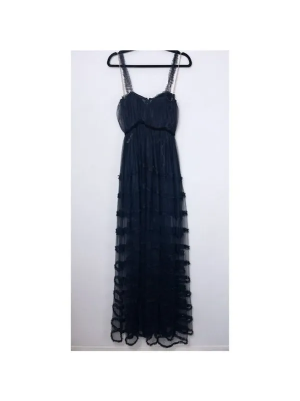 NWT Sau Lee Camille Tulle Ruffle Gown 4 Black Sheer Tiered Bustier Aline - Image 10