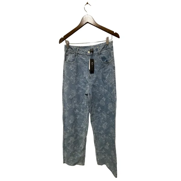 GRACIA Women's‎ Light Wash Floral Print Wide Leg Jeans Size 27 - Image 2