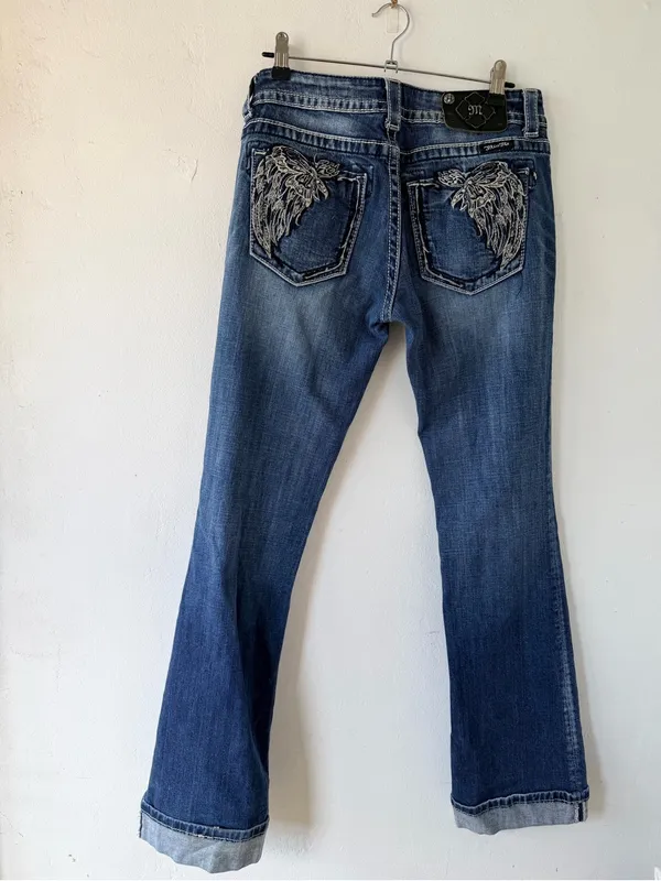 Y2k Miss Me Dark Blue denim cowgirl embellished Bootcut boho Jeans - Image 6