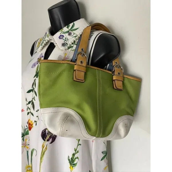 COACH Small Handbag Green White Tote Bag - Image 7