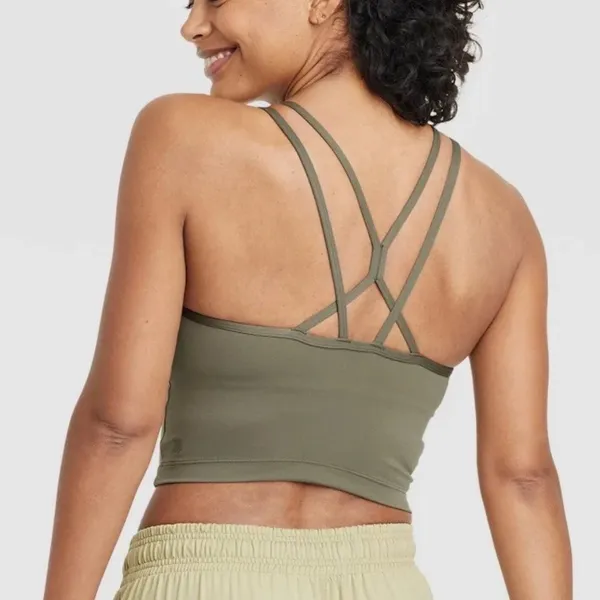 All In Motion Light Support Strappy Crop Sports Bra Top Olive Green Size M - Image 4