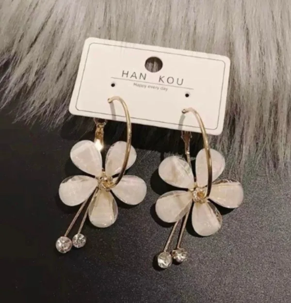 Women's Crystal Flower Drop Dangle Earrings Gold - Image 3