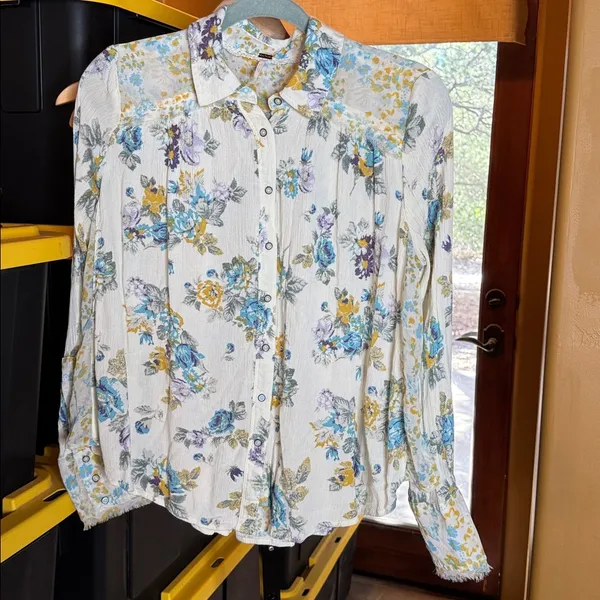 Free People Hold On To Me Floral Long Sleeve Blouse Ivory Combo Size Small - Image 8