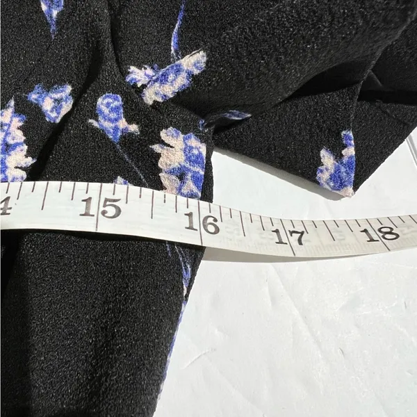 Club Monaco Floral Puff‎ Sleeve V-Neck Mini Dress Black Blue Size 2 - Image 11