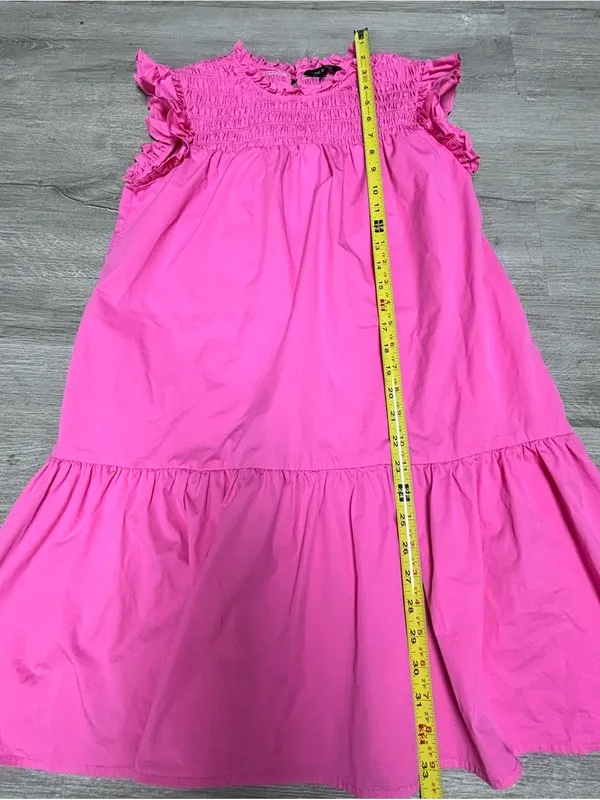 Strut & Bolt Hot Pink Southern Prep Smocked Ruffle Tiered Mini Dress Size Medium - Image 3