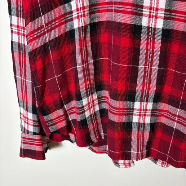 LOFT Red Plaid Long‎ Sleeve Button Back Blouse Size Medium - Image 3