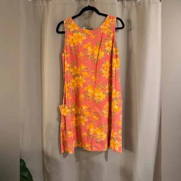 White Stag Pink and Yellow Floral Mini Dress with pockets - Image 3