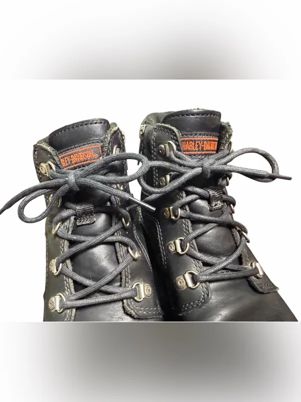 Harley Davidson 9.5 Black Leather Lace Up Motorcycle Ankle Boots Side Zipper - Image 5