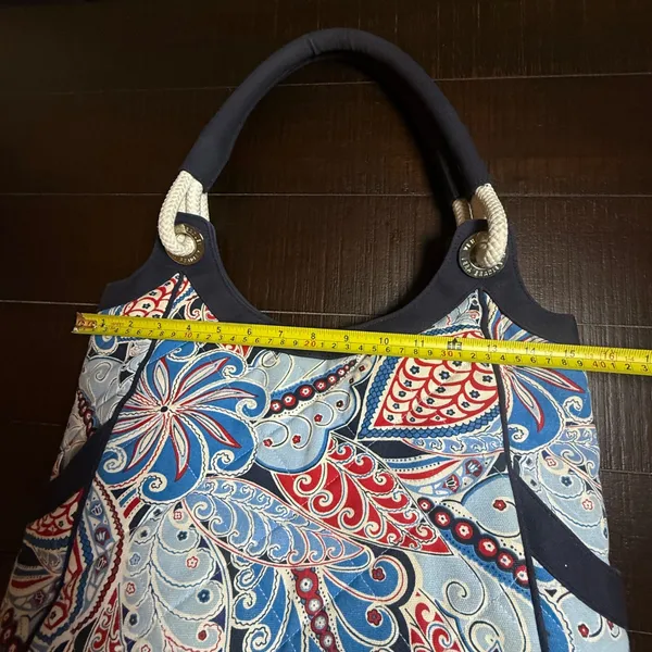 VTG Vera Bradley Seaside Anchor Tote Bag Women Large Blue Paisley Quilted Rope - Image 5