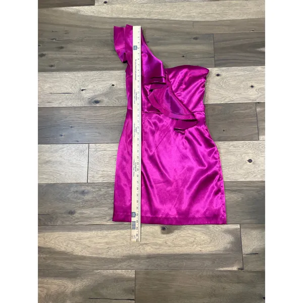 Hailey Logan by Adrianna Papell Satin One Shoulder Ruffle Dress Size M Pink - Image 6