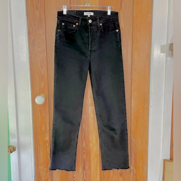 RE/DONE 70s High Rise Stove Pipe Washed Noir Black Raw Hem Jeans 26💛🎀 - Image 3