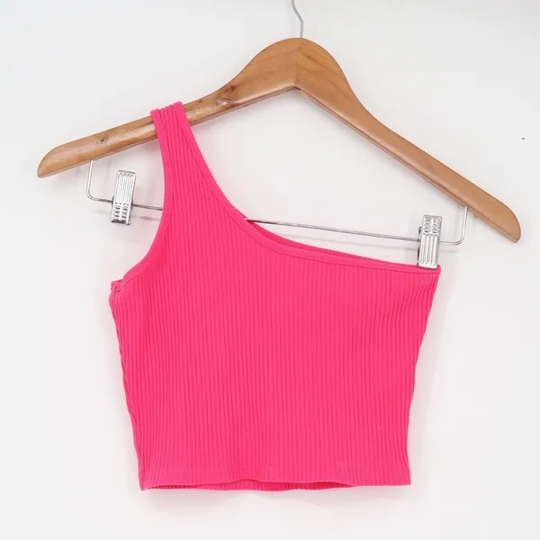 Unbranded Crop Top Womens S One Shoulder Ribbed Hot Pink Asymmetrical Excellent - Image 6