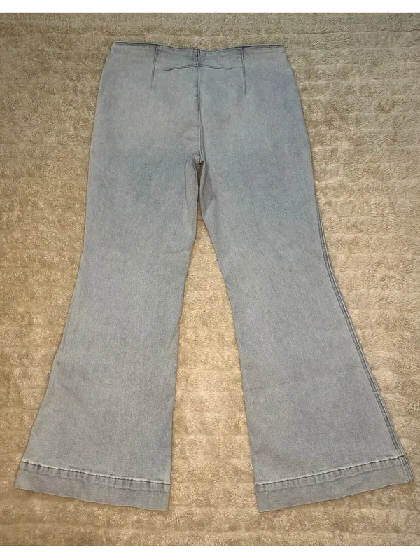 Express 70s Flare Mid Rise light wash stretch denim jeans 12S coastal cowgirl - Image 6
