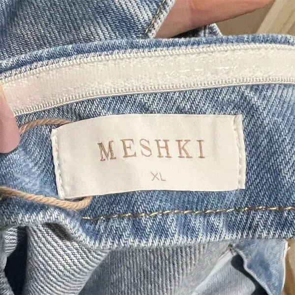 Meshki Women's XL Teddi Denim Strapless Mini Dress Blue Casual Summer - Image 8