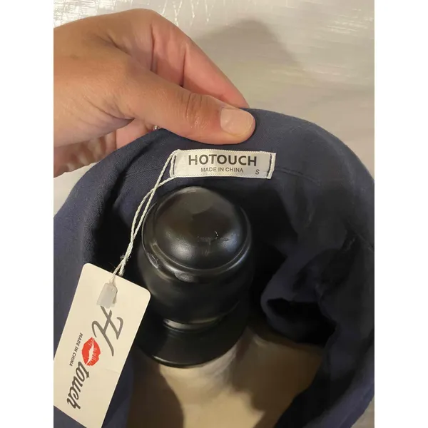 NWT Amazon Womens Navy Blue Oversized Short Sleeve Button Down Shirt Size Small‎ - Image 3