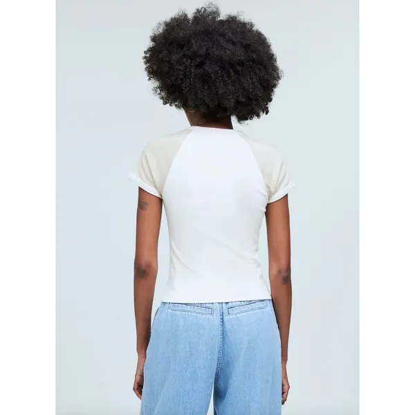 Madewell Raglan Sleeve Baby Tee Shirt Minimalist Basics Sporty Beige XXS NWT - Image 2
