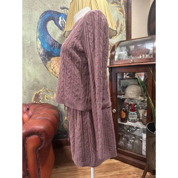 Pink Rose Boho Cable Knit Sweater & Shorts Lounge Set Mauve Pink Large NWOT - Image 4