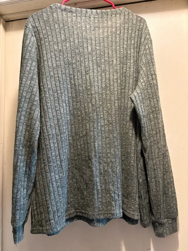Fantaslook sage green ribbed lounge long sleeve shirt, 2XL - Image 2