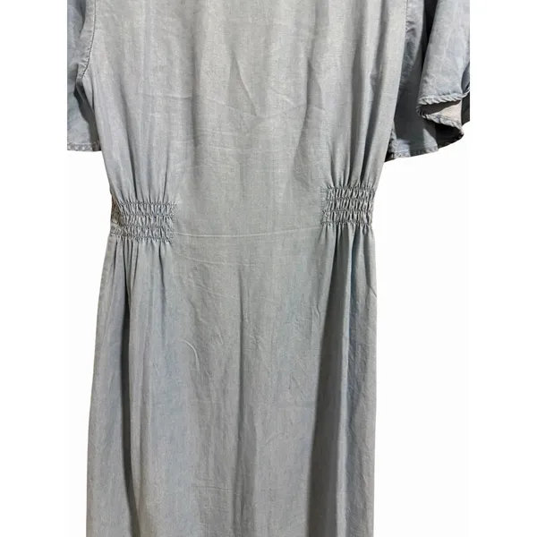 Zara Midi‎ Button UP Dress Lyocell Denim Lightweight V-Neck Women's Size Small - Image 8