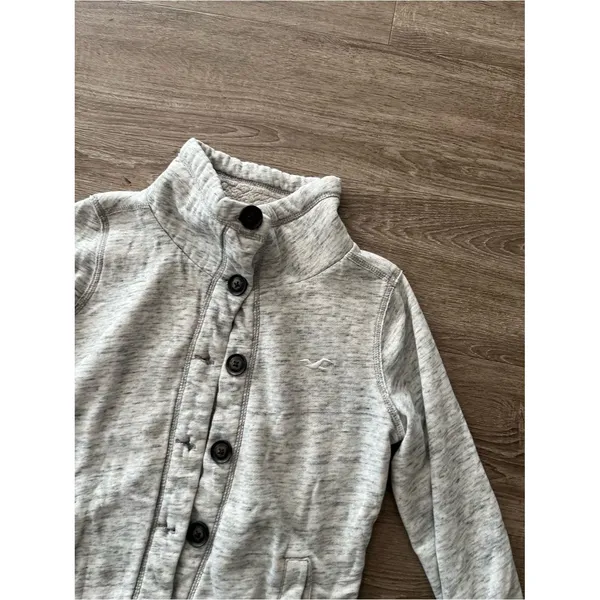 Hollister Gray Sherpa Lined Coat Womens Medium Funnel Neck Button Front Jacket - Image 4