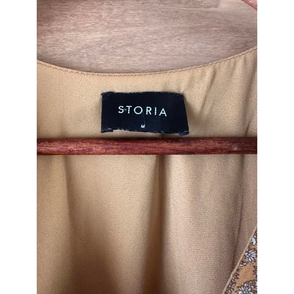 Storia Brown Floral Ruffle Mini Dress Butterfly Sleeves Women’s size Medium - Image 7