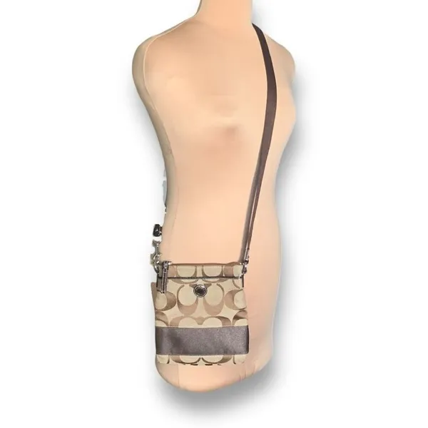 Coach Signature Monogram Canvas Crossbody Bag Brown Khaki Y2K Flat Messenger - Image 3