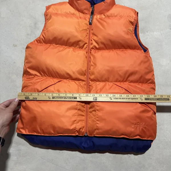 L.L.Bean Vest Women's Medium Orange Navy Reversible Down Puffer Full Zip Outdoor - Image 3