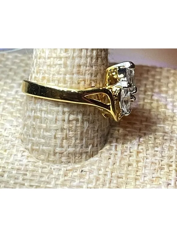 Vintage 18KT GE Yellow Gold Electroplated Marquise CZ Cluster Bypass Size 6 - Image 2