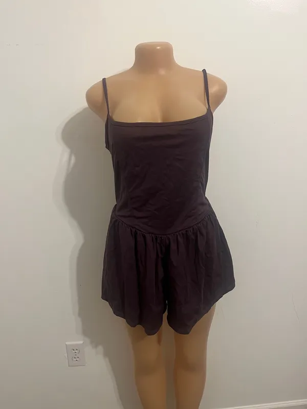 12/25/25 Women's Square Neck Sleeveless Romper Adjustable Spaghetti Straps Double Lined S - Image 3