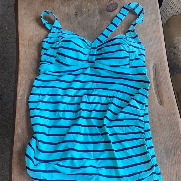 Blue and Black Maternity One Piece Swimsuit with Halter Straps by Beach Bump - Image 5