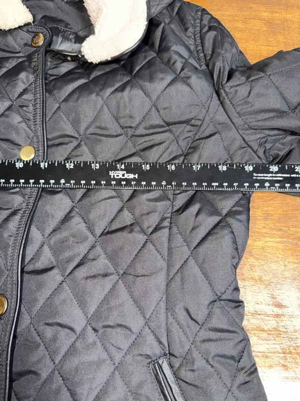 Lauren Ralph Lauren Black Quilted Coat with‎ Cream Faux-Sherpa Collar - Image 6