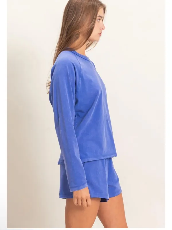 Double Zero Mineral Wash Raw Edge Lounge Set Cobalt Blue – Medium - Image 5