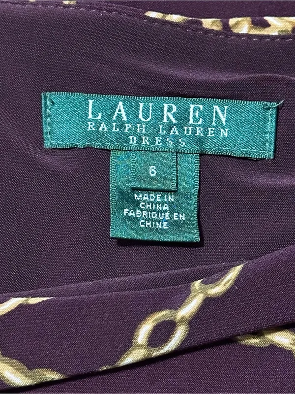 Lauren Ralph Lauren Women’s Size 6 Burgundy Gold Chain Link Print Sheath Dress - Image 6