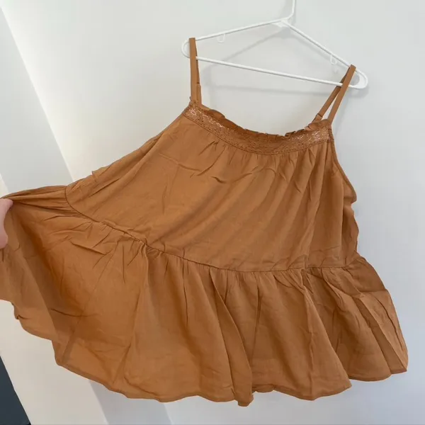 NEW NWT TORRID 3 Plus Size Crinkle Gauze Sleeveless Crochet Tank Tan Brown ish - Image 9