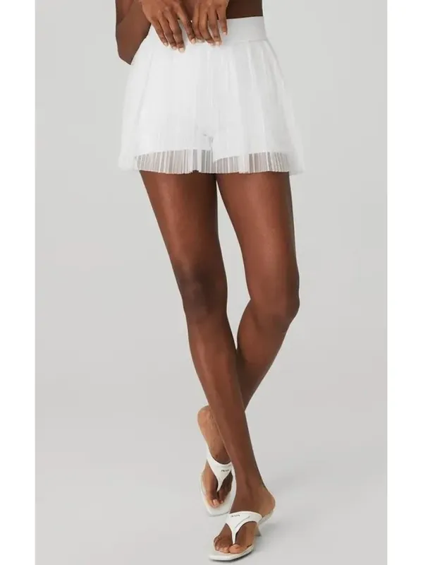 Alo Mesh Flirty Tennis Skirt White Sheer Transparent See-Through Pleated Skort - Image 2